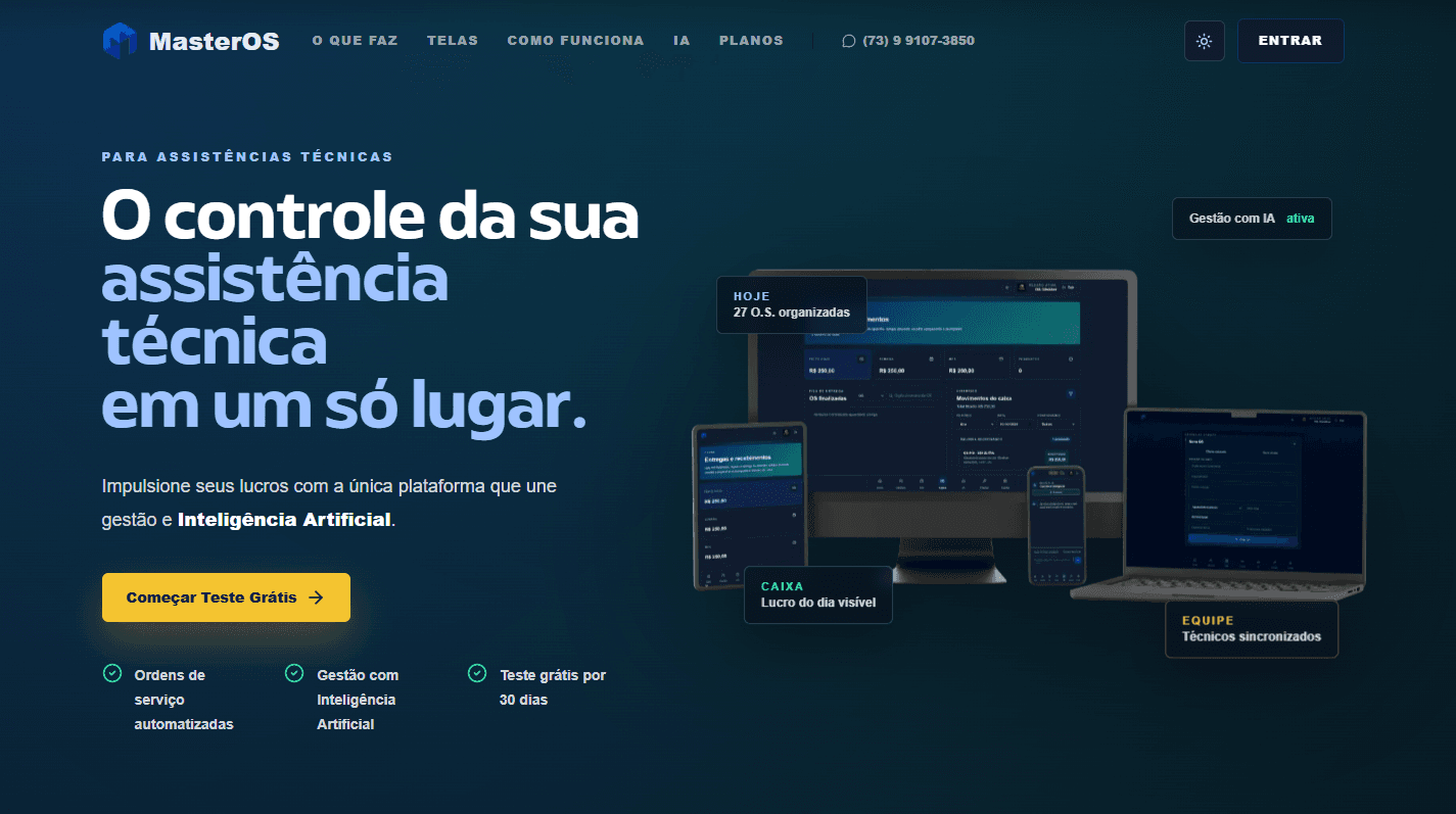 Tela da plataforma MasterOS
