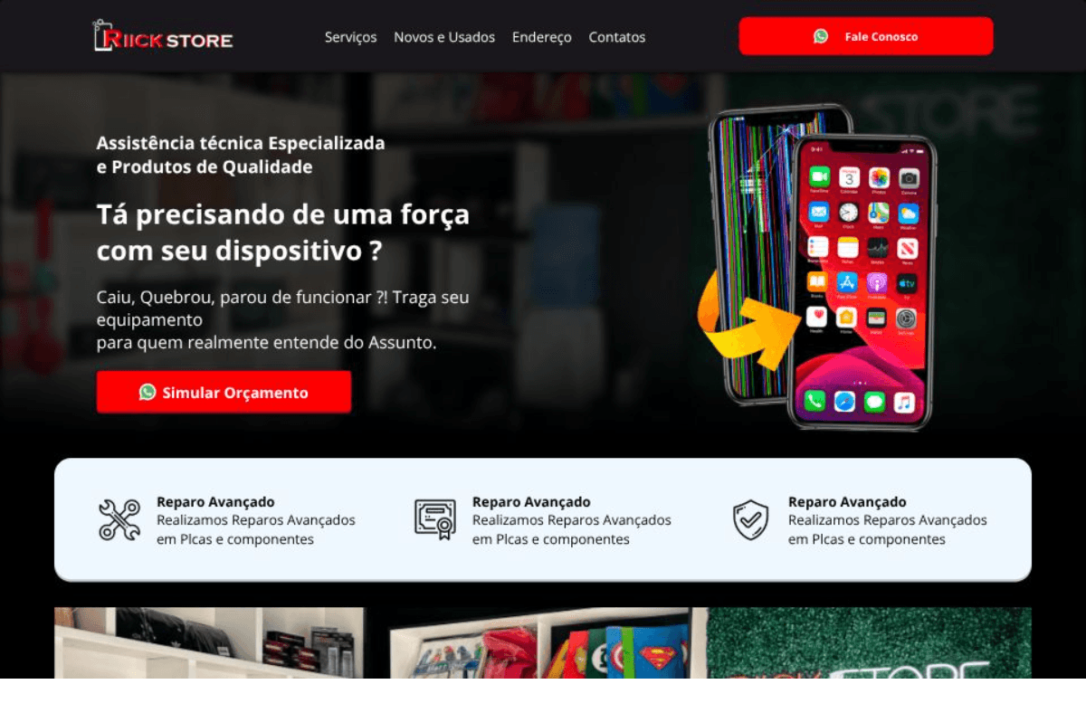 Tela da landing page Rick Store
